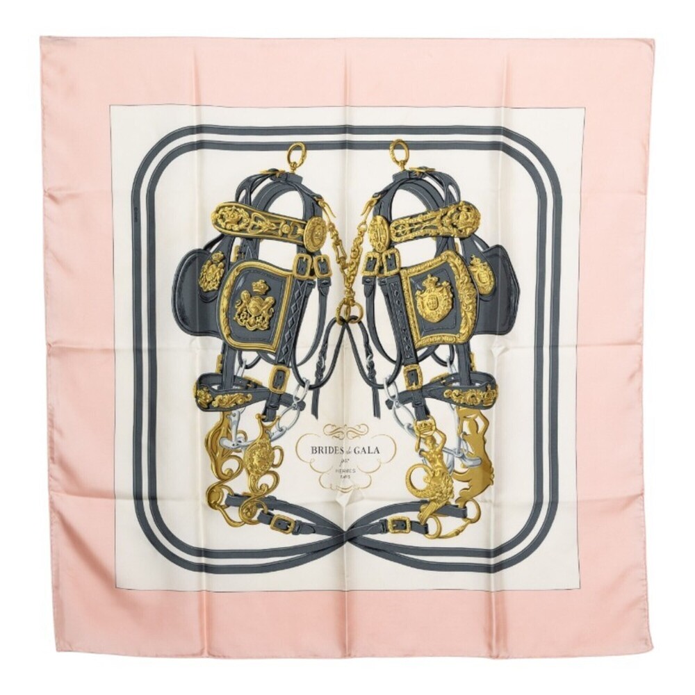 Hermes Carre 90 Brides de Gala Ceremonial Bridle Scarf/Muffler, Pink, White, ...